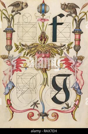 Leitfaden für den Bau der Buchstaben f und g, joris Hoefnagel, Flämisch/Ungarn, 1542-1600, Wien, Österreich neuerfundene Stockfoto