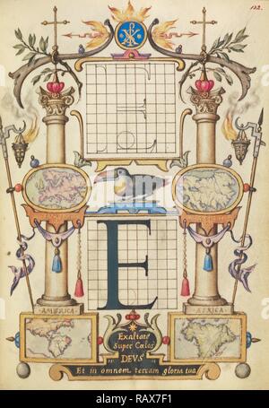 Leitfaden für den Bau der Buchstaben E, joris Hoefnagel, Flämisch/Ungarn, 1542-1600, Wien, Österreich, Europa neuerfundene Stockfoto
