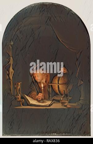 Astronom bei Kerzenschein, Gerrit Dou, Niederländisch, 1613-1675, Ende 1650, Öl auf Holz, UNGERAHMT: 32 x 21,2 cm (12 5/8 x Neuerfundene Stockfoto