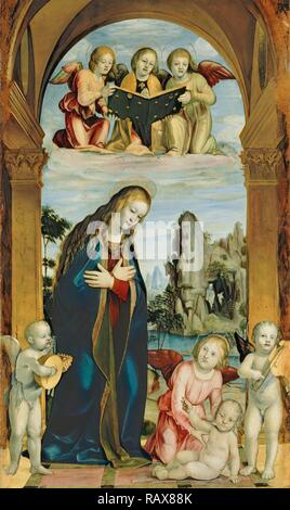 Madonna mit Kind anzubeten, den musikalischen Engel, Bernardino Zenale, Italienisch, etwa 1456 - 1526, ca. 1502, Öl auf Neuerfundene Stockfoto