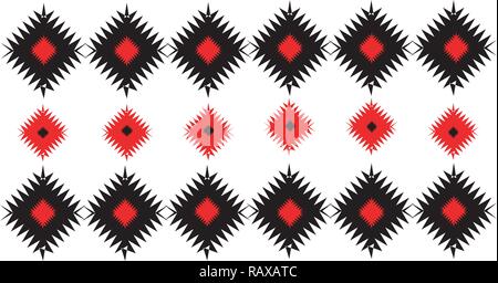 Vektor horizontal mit Rauten in schwarzen und roten Farben in verschiedenen Größen und Formen. Stock Vektor
