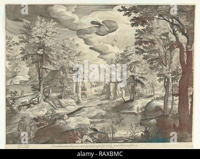 Landschaft mit Hagar und Ismael, Deutschland, Nicolaes de Bruyn, 1581 - 1656. Neuerfundene durch Gibon. Klassische Kunst mit einem Neuerfundene Stockfoto