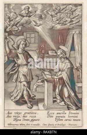 Verkündigung, Hieronymus Wierix, 1563 - vor 1619. Neuerfundene durch Gibon. Klassische Kunst mit einem modernen Touch neuerfundene Stockfoto