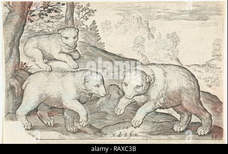 Drei Bären, Nicolaes de Bruyn, 1594. Neuerfundene durch Gibon. Klassische Kunst mit einem modernen Touch neuerfundene Stockfoto