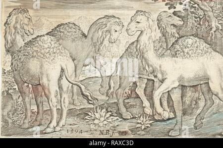 Vier Buckelwale, Nicolaes de Bruyn, 1594. Neuerfundene durch Gibon. Klassische Kunst mit einem modernen Touch neuerfundene Stockfoto