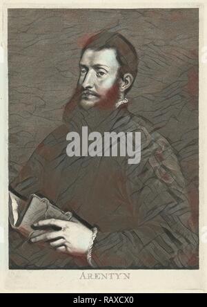 Porträt des Dichters Pietro Aretino, Cornelis Van Dalen (II), Titiaan, 1648 - 1664. Neuerfundene durch Gibon. Klassische Kunst mit Neuerfundene Stockfoto