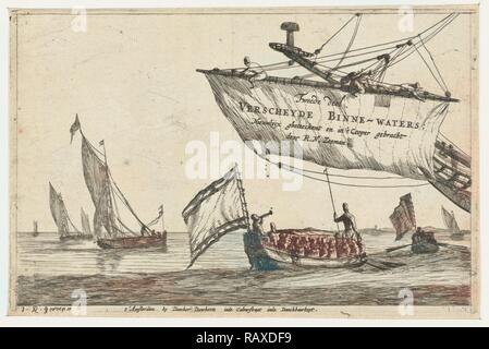 Schiff und Segeln Schiffe auf ruhigem Wasser, drucken Teekocher: Reinier Nooms, dancker Danckerts, 1654 - 1658. Neuerfundene Stockfoto