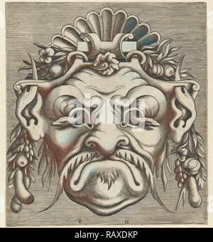 Maske mit zwei Schlangen, die aus den Augenhöhlen, Frans Huys, Cornelis Floris (II), Hans Liefrinck (I), 1555 überarbeitet Stockfoto
