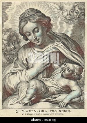 Maria mit dem Kind und Engelchen, Schelte Adamsz. Bolswert, Peter Paul Rubens, C. 1596 - C. 1659. Neuerfundene Stockfoto