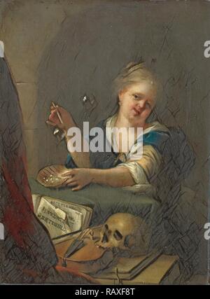 Bubble-blasen Mädchen mit einem Vanitas Stillleben, Art der Adriaen Van der Werff, 1680 - 1775. Neuerfundene Stockfoto