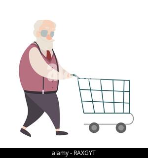 Großvater shopping cartoon Zeichen auf weißem Hintergrund Stock Vektor