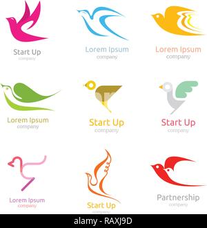 Sammlung von Vogel Logos. Design Elemente auf einem weißen Hintergrund. Stock Vektor