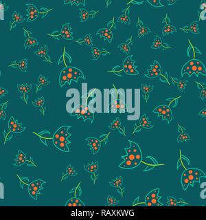 Nahtlose Muster aus Doodle Blumen. Vector Illustration auf farbigen Hintergrund. Stock Vektor