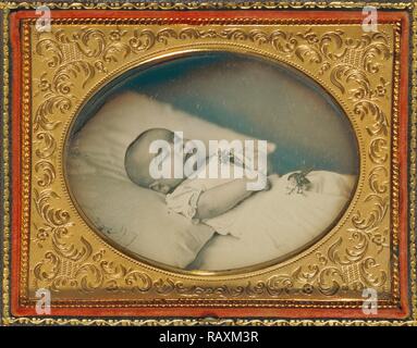 [Postmortal Porträt eines Babys], Unbekannten, amerikanischen, 1856-1860, Daguerreotypie, von Hand gefärbt, 1/4 Platte, Bild neuerfundene Stockfoto