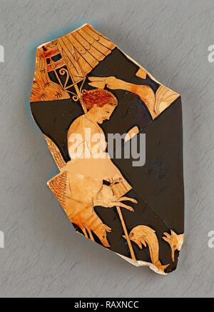 Fragment einer apulischen Red-Figure Bell Krater, schwarze Wut Gruppe, Griechisch (Apulien), aktiv Anfang 300 v. Chr., Süd Italien neuerfundene Stockfoto