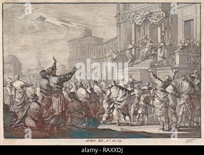 Tod des Herodes Agrippa, Jan Luyken, Pieter Mortier, 1703 - 1762. Neuerfundene durch Gibon. Klassische Kunst mit einem modernen Touch neuerfundene Stockfoto