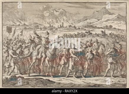 Raid der Tataren in Polen, 1666, Jan Luyken, Pieter van der Aa (I), 1698. Neuerfundene durch Gibon. Klassische Kunst mit einem Neuerfundene Stockfoto