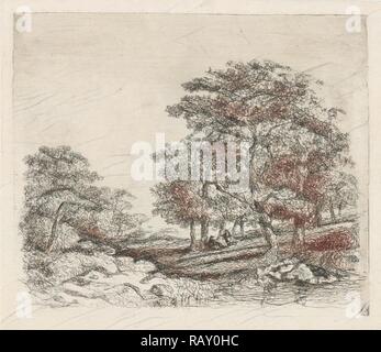 Waldlandschaft mit zwei Männer unterhalten, drucken Teekocher: Hermanus Jan Hendrik van Rijkelijkhuysen neuerfundene, 1823 - 1883 Stockfoto