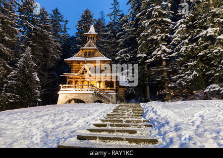 Kapelle des Heiligen Herzens Jesu in Jaszczurowka. Jaszczurowka, Zakopane, Kleinpolen, Polen. Stockfoto