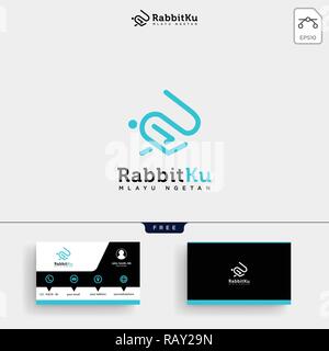 Springen Kaninchen oder Hase logo template Vector Illustration und Business Card Design Stock Vektor