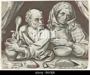Mann und Frau isst Haferbrei, Nicolaes de Bruyn, Assuerus van Londerseel, 1581 - 1656. Neuerfundene durch Gibon. Klassische neuerfundene Stockfoto