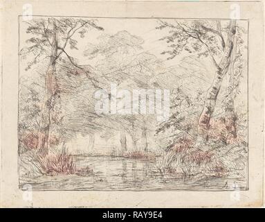 Wald Szene mit Teich, Andreas Schelfhout, 1852. Neuerfundene durch Gibon. Klassische Kunst mit einem modernen Touch neuerfundene Stockfoto