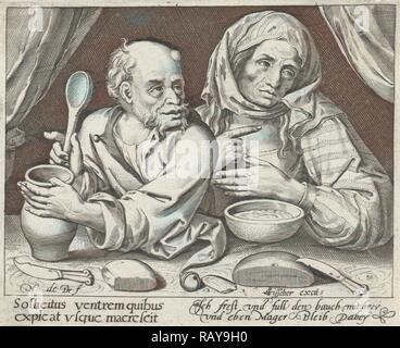Mann und Frau isst Haferbrei, Nicolaes de Bruyn, Claes Jansz. Visscher (II), 1581 - 1656. Neuerfundene Stockfoto