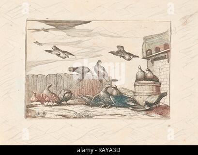 Tauben, Francis Barlow, Pieter Schenk (I), 1675 - 1711. Neuerfundene durch Gibon. Klassische Kunst mit einem modernen Touch neuerfundene Stockfoto