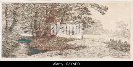 Landschaft mit Bäumen am Wasser entlang, Elias Stark, 1887. Neuerfundene durch Gibon. Klassische Kunst mit einem modernen Touch neuerfundene Stockfoto