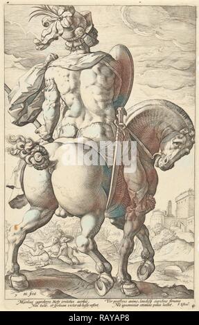 Titus Manlius zu Pferd, Hendrick Goltzius, 1586. Neuerfundene durch Gibon. Klassische Kunst mit einem modernen Touch neuerfundene Stockfoto