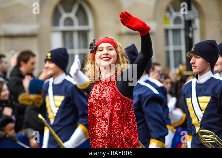 Walker Valley High School Mustang Band und Chor aus Tennessee, USA am Tag der Londoner New Year's Parade 2019 in London, Großbritannien Stockfoto