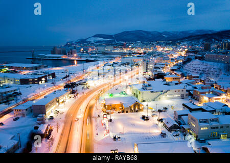 Wahrzeichen von Otaru Stadt in der Nacht Stockfoto