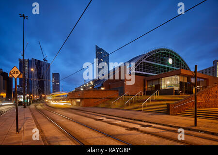 In der Nacht von Manchester Manchester Central Convention Complex, der ehemalige Hauptbahnhof und gmex Stockfoto