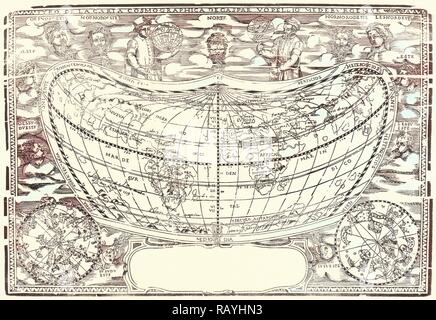 Anonym. Karte: Die Welt der Volpellio (Typo de la carta Cosmographia de Gaspar Volpellio Medeburgense [?]), Ca. 1520 - Neuerfundene Stockfoto