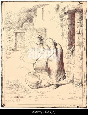 Jean-françois Millet (Französisch, 1814 - 1875). Frau Entleerung einen Eimer (Femme vidant un-seau), 1862. Von Quarante Klischees neuerfundene Stockfoto