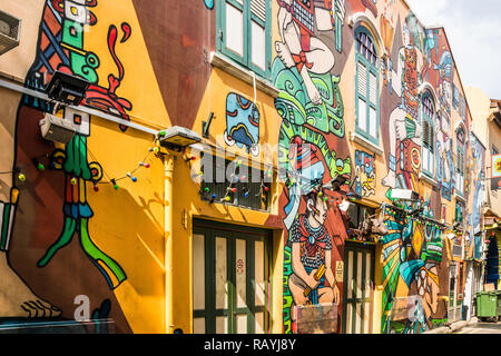 Singapur - 22. Dezember 2018: Haji Lane Wandmalereien. Dies ist in der Kampong Glam Bereich Stockfoto