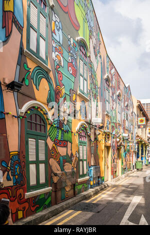 Singapur - 22. Dezember 2018: Haji Lane Wandmalereien. Dies ist in der Kampong Glam Bereich Stockfoto