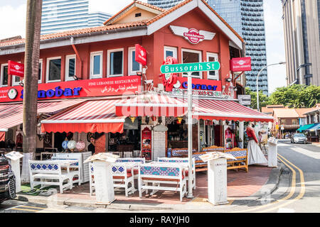 Singapur - 22. Dezember 2018: Libanesisches Restaurant im arabischen Viertel. Dies ist in der Kampong Glam Bereich Stockfoto