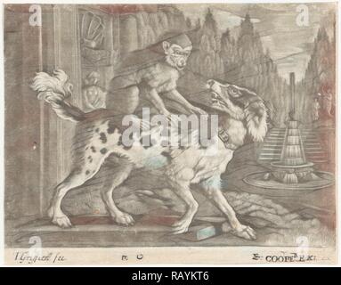 Affe auf dem Rücken eines Hundes, Jan griffier ich, Edward Cooper, 1667-1718. Neuerfundene durch Gibon. Klassische Kunst mit einem modernen Neuerfundene Stockfoto