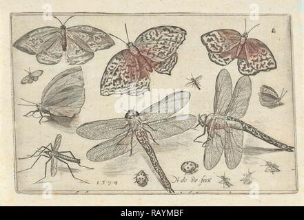 Schmetterlinge und Libellen, Nicolaes de Bruyn, 1594. Neuerfundene durch Gibon. Klassische Kunst mit einem modernen Touch neuerfundene Stockfoto
