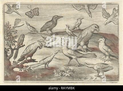 Hop und andere Vögel, Nicolaes de Bruyn, 1594. Neuerfundene durch Gibon. Klassische Kunst mit einem modernen Touch neuerfundene Stockfoto