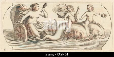 Amphitrite auf einem Wagen, Hendrik de Keyser (I), Anonym, Justus Danckerts, nach 1656-1701. Neuerfundene Stockfoto