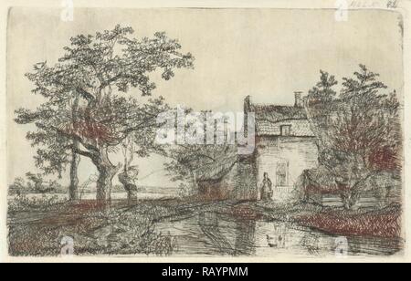 Frau mit einem Korb für eine Farm House in der Nähe der Wasser, Hermanus Jan Hendrik van Rijkelijkhuysen, 1857. Neuerfundene Stockfoto