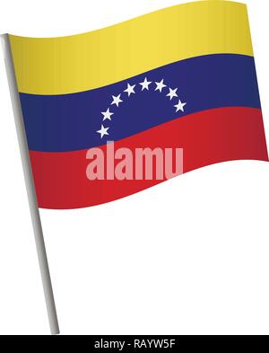 Venezuela Flagge Symbol. Nationalflagge von Venezuela über einen Pol vektor Illustration. Stock Vektor