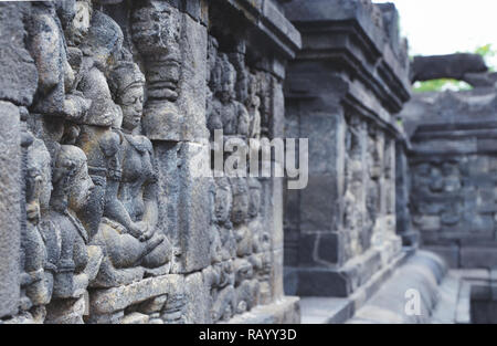 Borobudur Tempel wand Gravuren, Yogyakarta, Indonesien Stockfoto