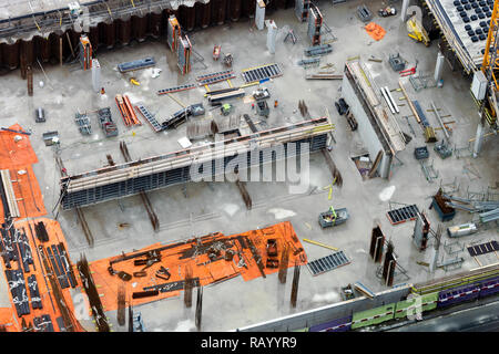 Besetzt Bau und Baumaschinen Antenne Ansicht von oben. Stockfoto