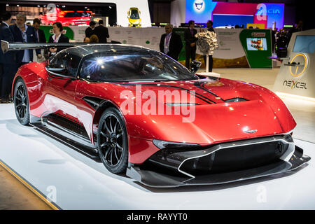 Genf, Schweiz - 8. MÄRZ 2017: Aston Martin Vulcan Sport Auto auf dem 87. Internationalen Automobilsalon in Genf präsentiert. Stockfoto