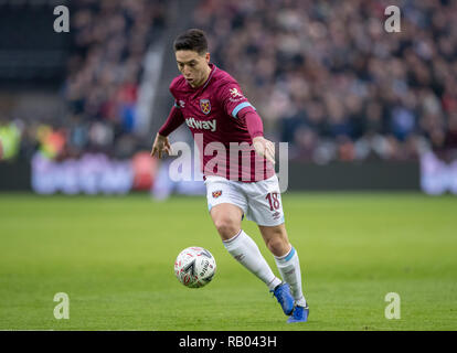 Olympic Park, London, UK. 5. Januar 2019. Samir Nasri von West Ham United im FA Cup 3.Runde zwischen West Ham United und Birmingham City bei den Olympischen Park, London, England, am 5. Januar 2019. Foto von Andy Rowland. . (Foto darf nur für Zeitung und/oder Zeitschrift redaktionelle Zwecke. www.football-dataco.com) Stockfoto