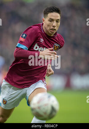 Olympic Park, London, UK. 5. Januar 2019. Samir Nasri von West Ham United im FA Cup 3.Runde zwischen West Ham United und Birmingham City bei den Olympischen Park, London, England, am 5. Januar 2019. Foto von Andy Rowland. . (Foto darf nur für Zeitung und/oder Zeitschrift redaktionelle Zwecke. www.football-dataco.com) Stockfoto