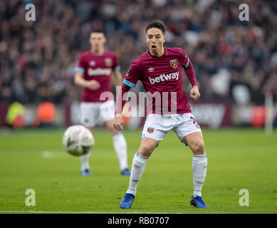 London, Großbritannien. 5. Jan 2019. London, Großbritannien. 5. Januar 2019. Samir Nasri von West Ham United im FA Cup 3.Runde zwischen West Ham United und Birmingham City an der London, UK, England, am 5. Januar 2019. Foto von Andy Rowland. . (Foto darf nur für Zeitung und/oder Zeitschrift redaktionelle Zwecke. www.football-dataco.com) Credit: Andrew Rowland/Alamy Live News Credit: Andrew Rowland/Alamy leben Nachrichten Stockfoto